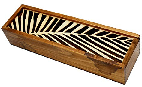 Abcsea 1 del retro elegant pennfodral, ihålig pennhållare rektangel måttlig kapacitet rent trä pennfodral låda, skrivbordsorganisatör leaf bone