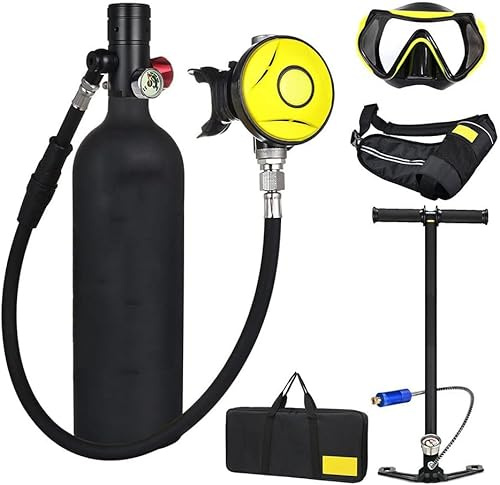Mini Sauerstoffflasche Tauchausrüstung, Scuba Sauerstoffflasche Tauchen, Diving Tank Ausrüstung, 1L Mini Tauchflasche 15-20 Minuten Frei Atmender Tragbarer, Mit Pumpe, nachfüllbarem Design,Schwarz