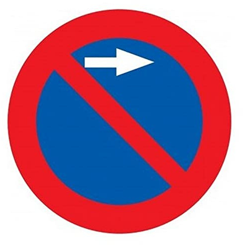 FERRETELIX® Señal metálica vial R-308f Prohibido aparcar a la derecha 50 cm.