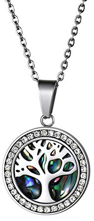Charme simple émotionnelle anxiété zircon arbre de vie pendentif en acier inoxydable femme collier anniversaire cadeau d'anniversaire, Zircone cubique