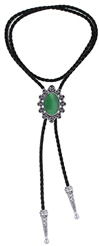 DELIGUO Herren-Bolo-Krawatte – Western-Cowboy-Vintage-Naturstein-Antik-Rosen-Blumen-Krawatte, Handgefertigte Geflochtene Seil-Halskette Für Männer-Frauen-Kostüm-Accessoires,Grün,Einheitsgröße