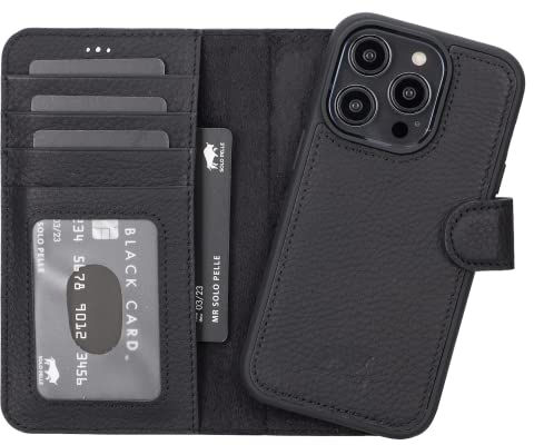 Solo Pelle Lederhülle kompatibel für iPhone 14 Pro in 6.1 Zoll abnehmbare Hülle (2in1) inkl. Kartenfächer für das original Apple iPhone 14 Pro (Matt Schwarz)