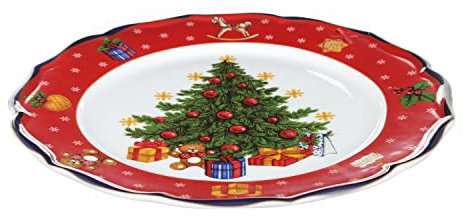KASANOVA Sottopiatto Natalizio 32,5 cm in Porcellana – Decoro di Natale con Bordo Raffinato per Mise en Place delle Feste (Albero di Nata)
