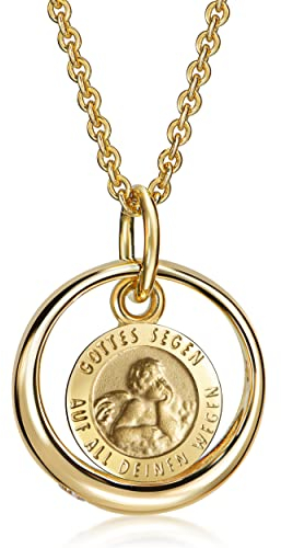 Xaana Taufkette Taufring mit Zirkonia und Schutzengel-Einhänger Gottes Segen auf all deinen Wegen aus 333er Gelbgold inkl. vergoldeter Silberkette 36/38cm AMZ0572