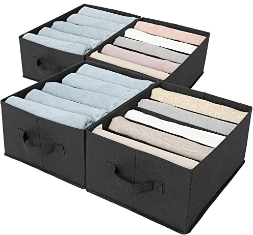 GRANNY SAYS Tshirt Organizers, 4 Stück Hosen Aufbewahrung Organizer, Schwarz Kleiderschrank Organizer Hosen, Faltbare Hosenbox Schrank Organizer Kleidung Jeans Pullover Organizer für Kleiderschrank