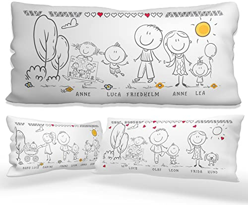 Kissenlong personalisiert Partnerkissen Strichmännchen mit Füllung Geschenk | 80 x 40 cm XXL Kissenlong komplett mit Bezug Füllkissen Wunschname Motiv für Sofa Bett Partner Familie Geschenk