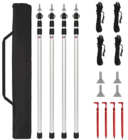 Gimisgu Teleskopstangen für Zelte, 4 verstellbare Zeltstangen aus Aluminium, 90-230 cm, mit Aufbewahrungstasche