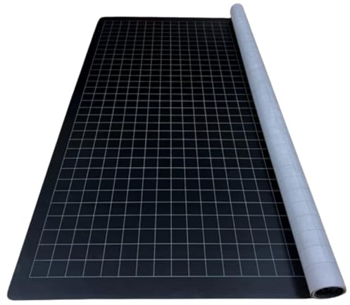 Battle Grid Game Mat - 26x23.5 Portable DND RPG Chessex Tabletop Role Playing Map - Dungeons and Dragons Dry Erase Reversable Black and Grey Square - Miniature Gaming Tiles - Free Set of Dice