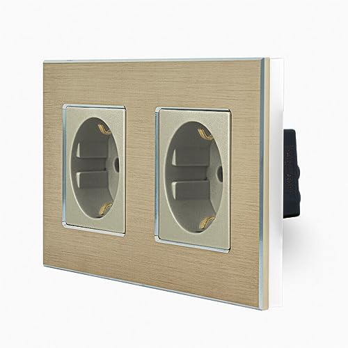 Luxus-Time 2-Fache Steckdose im zweifachen Design Aluminiumrahmen für die DE Unterputzdose Einbau Dose zweifach Schuko Stecker in gold LXBA2-13-71-13