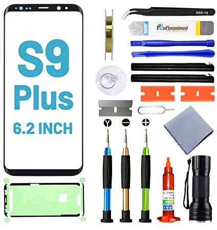 Tpyag für Samsung Galaxy S9 Plus Display,Frontglas Display für Samsung Galaxy S9 Plus 6,2 Zoll,Bildschirm Reparaturset mit wasserfestem Kleber (KEIN LCD & Touch-Digitizer)