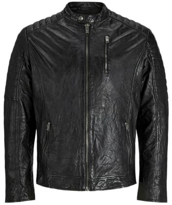 JACK & JONES Chaqueta de piel para hombre Jjerichard Noos, Negro, M
