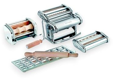 Imperia Fabbrica della Pasta Ligne Classique. Coffret cadeau. Machine à pâtes avec accessoires. Made in Italy. Kit composé: machine à pâtes fraîches, moule à raviolis, coupe-pâte, MilleGnocchi.