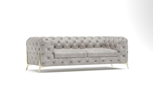 S-Style Möbel Casero Sofa 3-Sitzer Chesterfield-Sofa für Wohnzimmer Freistehende Polster Sofas & Couches Couchgarnitur Mit Goldenen Metallfüßen Grau 225 x 100 x 75 cm