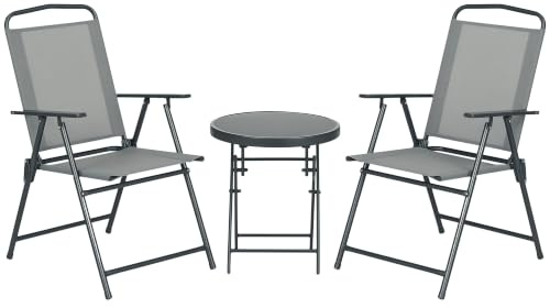 Outsunny Bistro-Set 3-TLG. Wetterfest Balkonmöbel Klappbar Metall Braun | Glastisch, Gartenstühle, Outdoor Sitzgruppe, Gartenmöbel Set, Balkonset, Gartengarnitur Gartenset