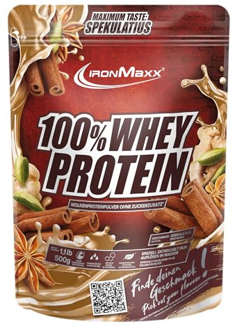 IronMaxx 100% Whey Protein Pulver 500g - Spekulatius | Cremiger Eiweißshake mit BCAAs & EAAs | High Protein, Low Carb & zuckerarm | Ideal für Muskelaufbau & Fitness
