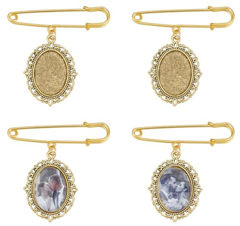 UNICRAFTALE 8 Sets Andenken Erinnerungsanhänger Hochzeitsstrauß Fotoanhänger Brosche Hochzeit AnstecknadelCabochon Anhänger Set Gold Blanko Hochzeit Anstecknadel DIY Schmuck Selber Machen Set