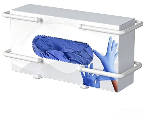 Glove Box Dispenser Wall Mount: White Glove Holder for Disposable Glove Box & Tissue Box, Glove Box Organizer for Lab, Kitchen, Medical Glove Holder on Wall