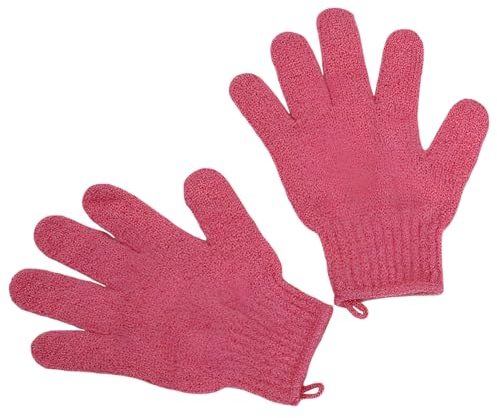 Peeling-Handschuhe, Bambus-Duschhandschuhe, Bade- und Körperpeeling-Handschuhe, entfernt eingewachsene Haare und abgestorbene Haut, für Dusche, Spa, Massage und abgestorbene Hautzellen, Luffa, Rot, 2