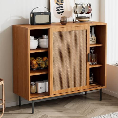 NNJN Aparador de cocina, cómoda armario de almacenamiento con 2 puertas correderas y estante ajustable, armario auxiliar de estilo rústico para salón, comedor. (100 x 37 x 90 cm), WF317667