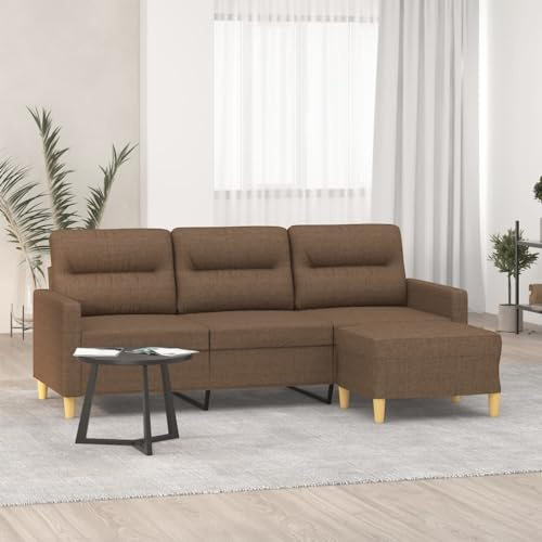Mengtu 3-Sitzer-Sofa mit Hocker Sofa Couch Loungesofa Relaxsofa Polstersofa Gästesofa Dopplesofa Ecksofa Sofa Chaise Longue für Wohnzimmer Schlafzimmer Gästezimmer Braun 180 cm Stoff