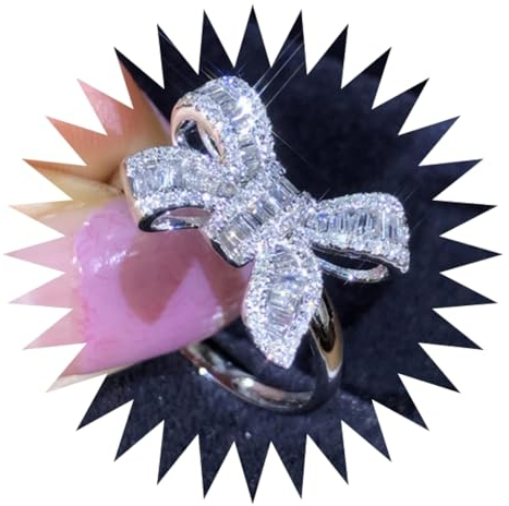 Ringe Damen Ring Für Damen Frauen Finger Herren Geschenk Schmetterlingsleiter-Quadrat-Diamantring, Wunderschöner Und Luxuriöser Diamantring, Elegant Und Elegant Für Frauen 8S1