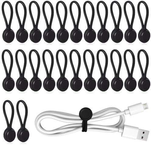 mizikuu 24 Stück Magnetische Kabelbinder, Silikon Magnet Kabelbinder Wiederverwendbare Multifunktionale Magnetic Cable Ties Kabelmanager für Kabelmanagement und Organisieren, Schwarz