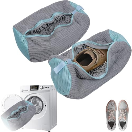 FemKey 2 st Skotvättpåse Sneakers, Skor Tvättpåsar För Tvättmaskin Med Buffertskydd, Tvättnät För Sneakers 39 x 19 CM Tvättpåse Sportskor - Grå