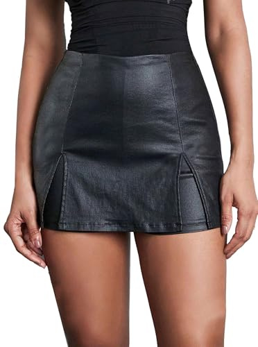 Avanova Women Faux Leather Short Pencil Skort High Waisted Bodycon Mini Skirt Black G Medium
