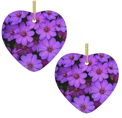Lila Lilie Blumen Voll Doppelseitig Bedruckt Gold Draht Hängende Seil Liebe Anhänger Weihnachten Anhänger Weihnachten Keramik Liebe Anhänger Weihnachten Keramik Dekoration