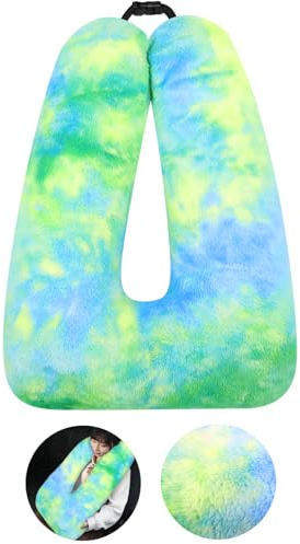 Kids Travel Pillow for Car Seat with Hand Muff, Cartoon Neck & Headrest Seat Belt Pillow for Car Road Trips Long-Distance Travel Sleeping Pillow for Adults and Children, Tie-dye - Green Field