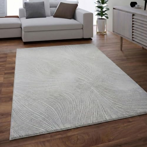 VIMODA Teppich Wohnzimmer Teppich Schlafzimmer, Flur, küche Kurzflor Boho Design Unifarbe Hoch-Tief-Effekt Modern 3D Weich,Maße:160x230 cm;Farbe:L.Grey