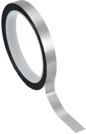 PATIKIL Cinta Película Poliéster Metalizada 12mm x 50 Metros, Cinta Decorativa Metálica Plateado Mate Cinta Adhesiva Espejo Para Detalles Pared Acento Artes Gráficas Molduras Barco Paredes