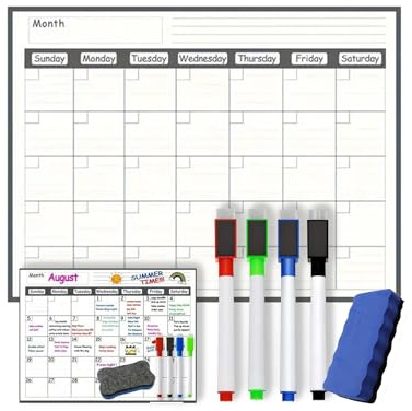 Przydasie Magnetischer Monatskalender 26x35 cm – Trocken abwischbar – Inklusive 4 Marker & Schwamm – Ideal für Familien, Meal Prep & Terminplanung – Magnetisch für Kühlschrank