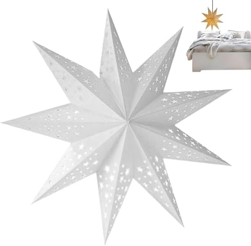 Paper Light Shade 45cm/17.7 in White Star Lampshade Xmas Holiday 3D Paper Star Ceiling Lampshade for Christmas Party Wedding Birthday Home Festival Store Decoration