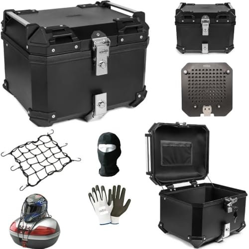 farbrothersonline KOMPATIBEL MIT KYMCO CV3 KOFFER MOTORRAD SCOOTER K4500 ADVENTURE 45 LT AUS SCHWARZEM KUNSTSTOFF 42 X 33 X 33 CM ALUMINIUM OPTIK + PLATTE+DACHTRÄGER INNEN ABDECKBAR