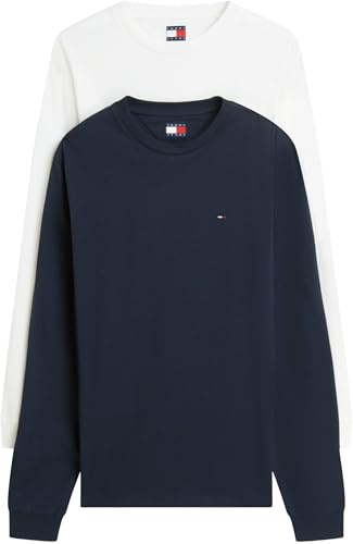 Tommy Jeans Camiseta TJM Slim para Hombre, Paquete de 2 Unidades, L/S EXT DM0DM22148 L/S, Multicolor (Crudo/Azul Marino Oscuro), XXL, Multi (Crudo/Azul Marino Nocturno Oscuro), XXL