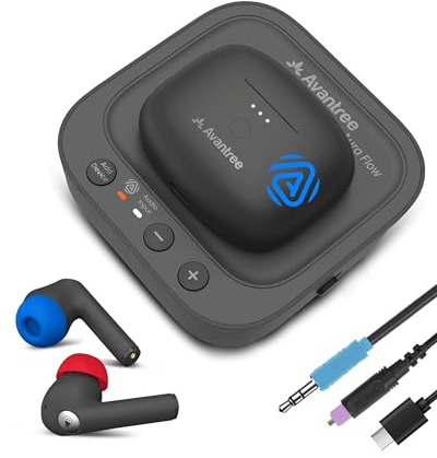Avantree Aura Focus - Auracast In-Ear-TV-Kopfhörer mit Sender | TV-Ton und Telefonanrufe, Lautstärke-Boost, Ladestation sowie optischer und AUX-Anschluss für Senioren