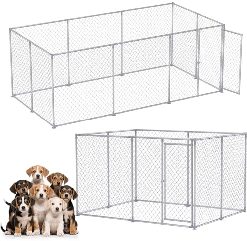 XMTECH Outdoor Hundezwinger 400x200x150 cm – Großer rechteckiger Hundekäfig aus verzinktem Stahl mit abschließbarer Tür, wetterfest & UV-beständig, Hundezaun für den Außenbereich