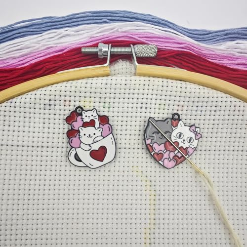 Söt katt tema nål minder magnetisk nålhållare för korsstygn broderi sömnad nål och stifthållare (över katt)