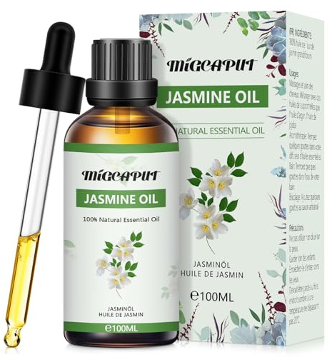 MIGCAPUT Olio Essenziale di Gelsomino 100ML, Olio di Gelsomino Profumato Premium, 100% Naturale Oli Essenziali di Aromaterapia per Diffusori, Massaggi, Relax, Produzione di Sapone Fatta a Mano