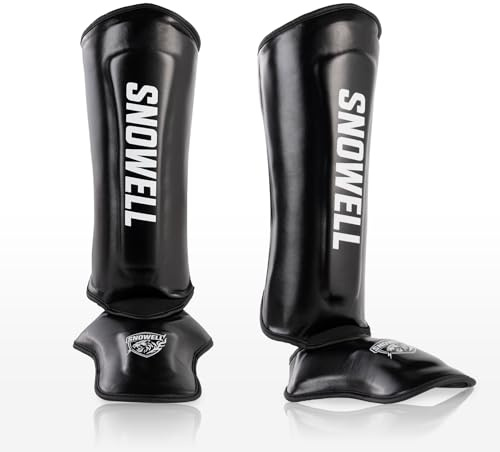 Snowell Schienbeinschoner Kickboxen – Syntek Leder, Doppel-Schaum-Polsterung, Leicht & Flexibel, für Muay Thai, MMA & Kampfsport – Kein Metallring – Schwarz