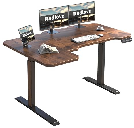 Radlove Escritorio eléctrico ajustable en altura en forma de L con doble motor y pantalla LED, 150 x 78 cm, escritorio ajustable para oficina en casa y oficina, marrón