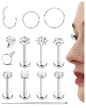 Morfetto 18G/16G Helix Piercings Chirurgenstahl Gold Silber Nasenpiercing Ring Stecker Lippenpiercing Studs 14K Vergoldet Nostril Labret Rook Medusa Conch Tragus Piercing Ohr Ohrstecker Set 6/8mm