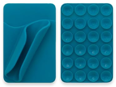 Dudùu - Glammy Card Porta Carte per Smartphone in Silicone, Accessorio Compatto con Porta Tessere e Porta Rossetto, Supporto con Ventose per Superfici Lisce (Verde Petrolio)