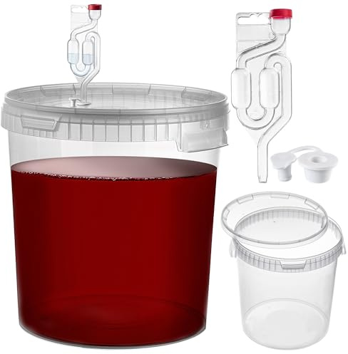 KADAX Set di secchi per fermentazione da 33L con gorgogliatore e tappo di gomma, contenitore per fermentazione in plastica con tappo e stoppino, grande secchio con accessori per fermentazione per la