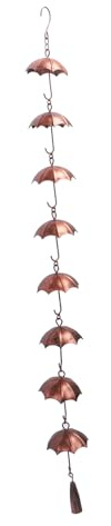 Alomejor 8 Tassen Regenschirm-Regenkette aus Eisen, Dekorative Glocke für Zuhause, Garten, Terrasse, Außendekoration, Vintage-Gold-Regenschirm-Regenkette für Gartendekoration