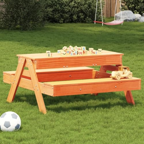 Outdoor Pine Wood Picnic Table with Sandbox, Removable Top for Versatile Garden Use, Sturdy Construction, Excellent Ventilation, Wax Brown Finish