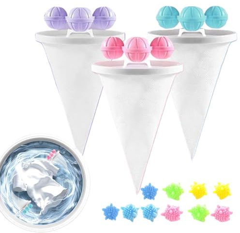 Set di sacchetti filtranti galleggianti, riutilizzabili, confezione da 3 sacchetti con 10 palline, in materiale a rete, per il lavaggio con design adorabile, strumento per la cura degli