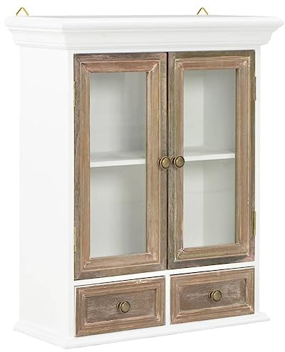 zylophax Wandschrank Weiß aus Holzwerkstoff 49x22x59 cm mit 2 Türen und 2 Schubladen, französischer Stil, Hängeschrank Küche, Küchenschrank, Buffetschrank, Geschirrschrank, Küchenoberschrank