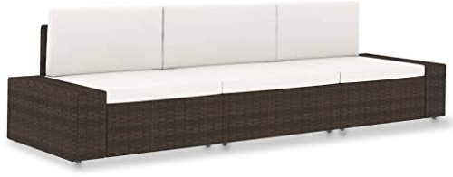 QJBSAVVA 3-Sitzer Gartensofa aus Poly Rattan, Modulares Loungeset für Terrasse und Garten, inklusive Sitz- und Rückenkissen, Braunes Rattan-Sofa mit cremeweißen Polstern, Outdoor-Möbel Set
